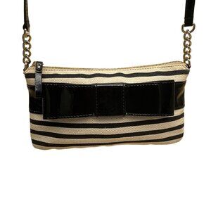 Kate Spade New York Black & Beige Patent Leather Bow Accent Crossbody Bag Sz S